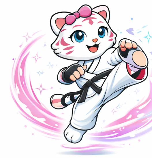 Personaje infantil ejecutando patada de Taekwondo