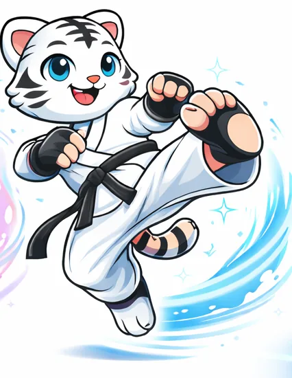 Personaje infantil ejecutando patada de Taekwondo